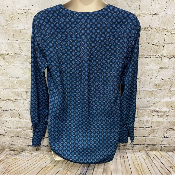 J Crew Blue Floral Print Drapey Henley Tunic Top - Picture 4 of 6